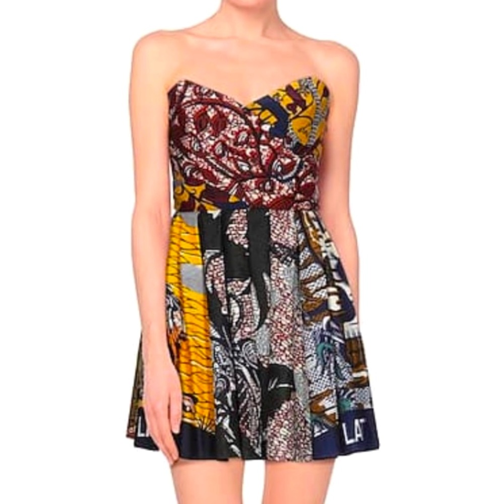 Designer Inspired Spring 2020 tribal kente cloth strapless corset dress size S